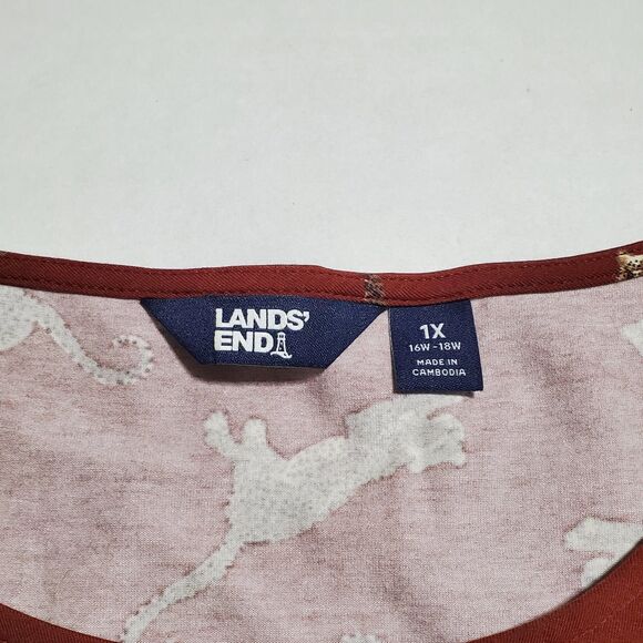 Lands End Stretchy Safari Dress Size 1X Plus Red Animal Print Cheetah Cat Womens - Picture 8 of 9